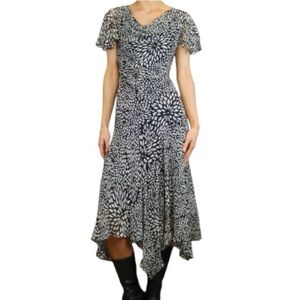 Black and White 90s Floral Dress with Beaded Flower Detail by Eva Blue​